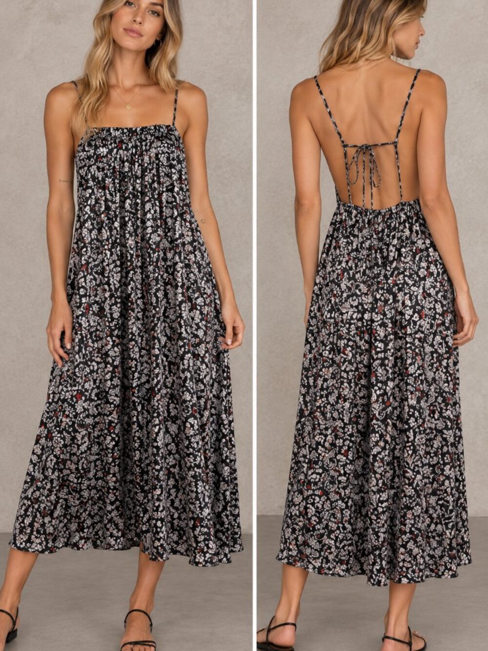 ZARA Satin Floral Sleeveless Midi Dress Size Medium